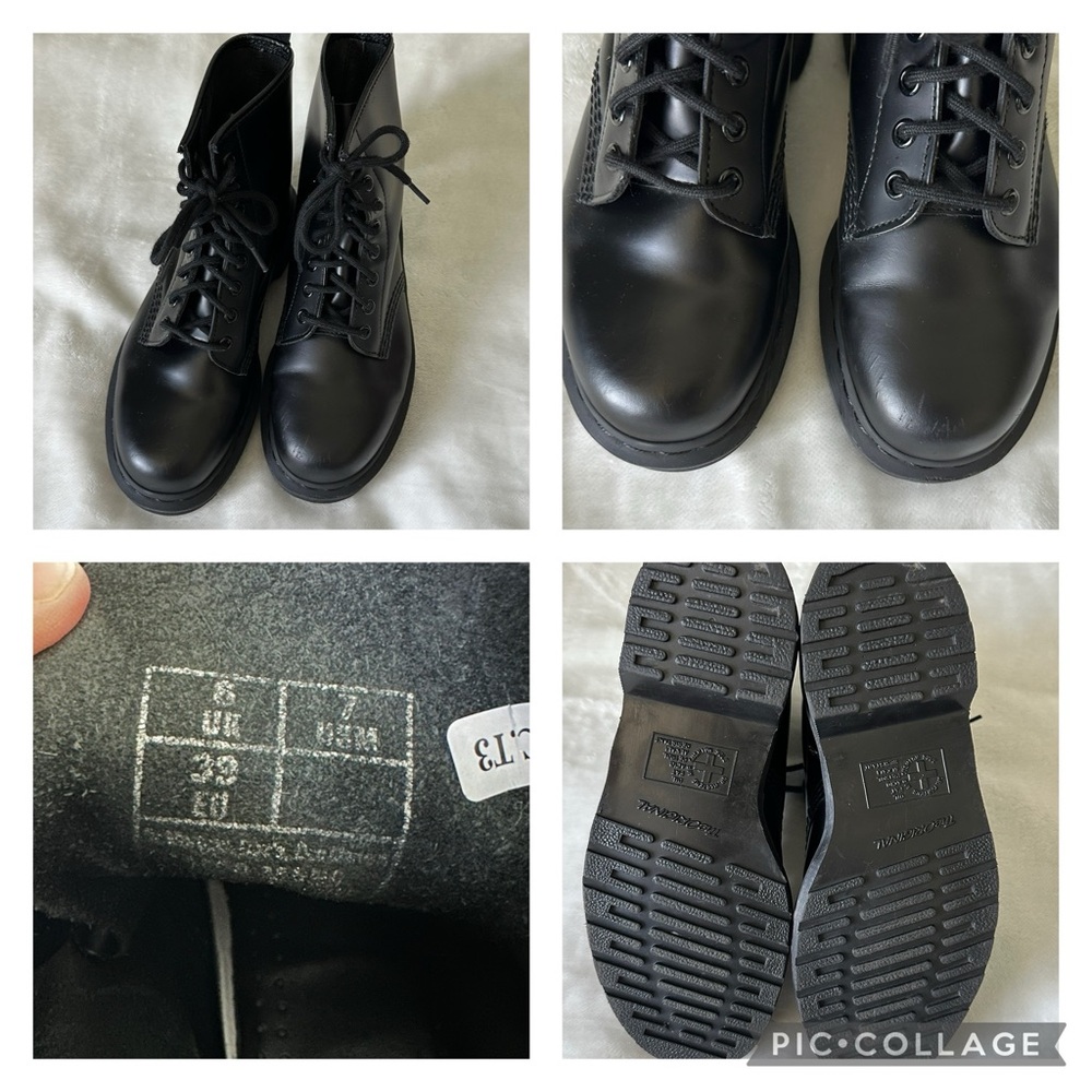 Dr. Doc Martens Mono Black Leather Combat Boots W8/M7/39